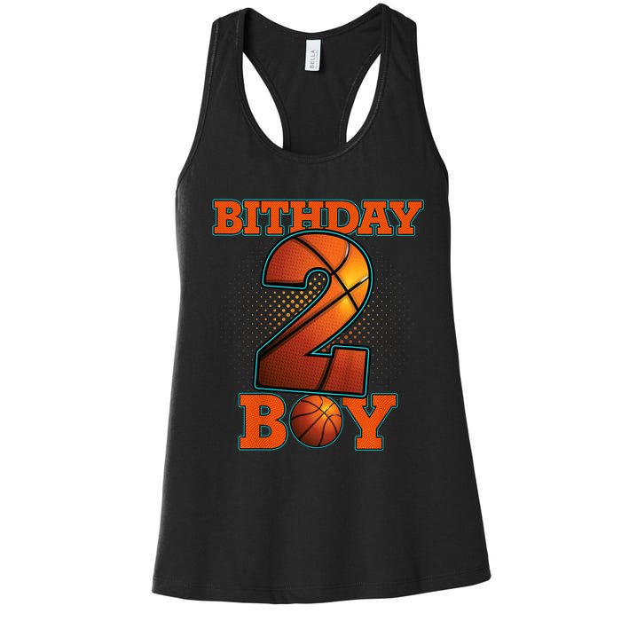 K.i.d.s 2 Years Old Basketball Boy 2nd Birthday Party Women's Racerback Tank