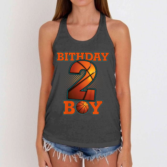 K.i.d.s 2 Years Old Basketball Boy 2nd Birthday Party Women's Knotted Racerback Tank