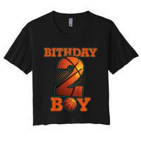 K.i.d.s 2 Years Old Basketball Boy 2nd Birthday Party Women's Crop Top Tee