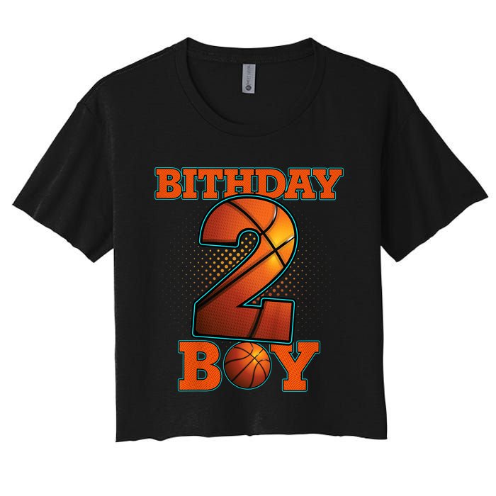 K.i.d.s 2 Years Old Basketball Boy 2nd Birthday Party Women's Crop Top Tee