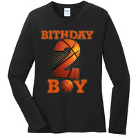 K.i.d.s 2 Years Old Basketball Boy 2nd Birthday Party Ladies Long Sleeve Shirt