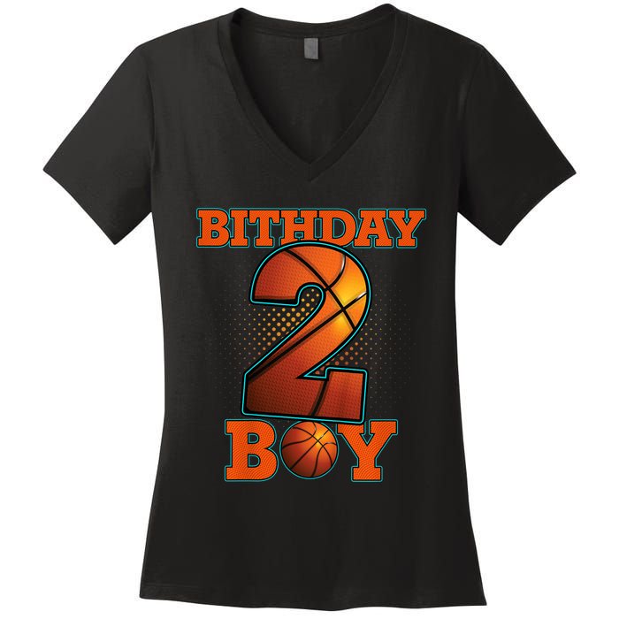 K.i.d.s 2 Years Old Basketball Boy 2nd Birthday Party Women's V-Neck T-Shirt