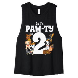 Kids 2 Year Old Puppy Dog Birthday Pawty Dogs 2nd Party Gift Idea Women's Racerback Cropped Tank