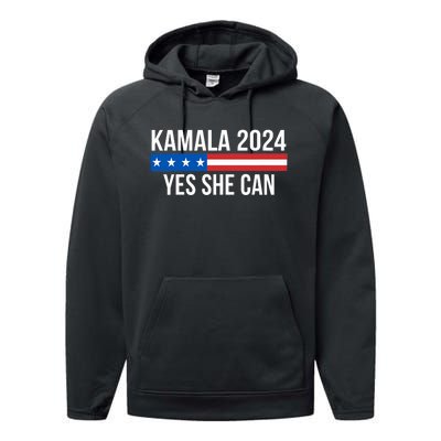 Kamala 2024 Yes She Can Performance Fleece Hoodie