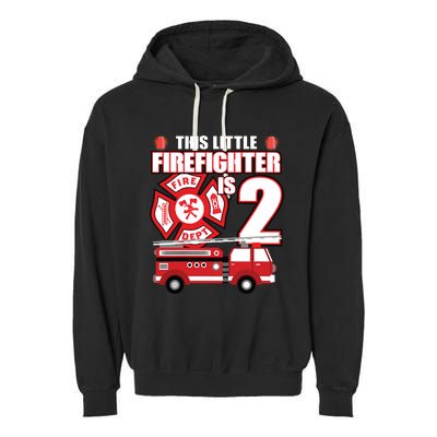 Kids 2 Year Old Firefighter Birthday Party Fire Truck 2nd Gift Garment-Dyed Fleece Hoodie