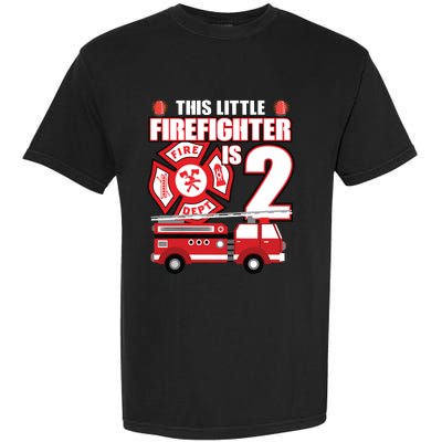 Kids 2 Year Old Firefighter Birthday Party Fire Truck 2nd Gift Garment-Dyed Heavyweight T-Shirt