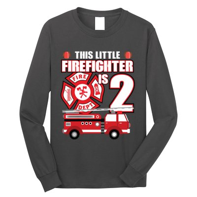 Kids 2 Year Old Firefighter Birthday Party Fire Truck 2nd Gift Long Sleeve Shirt