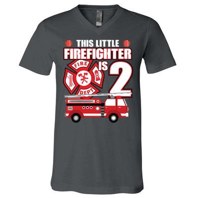 Kids 2 Year Old Firefighter Birthday Party Fire Truck 2nd Gift V-Neck T-Shirt