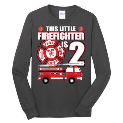 Kids 2 Year Old Firefighter Birthday Party Fire Truck 2nd Gift Tall Long Sleeve T-Shirt