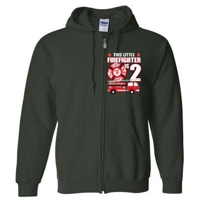 Kids 2 Year Old Firefighter Birthday Party Fire Truck 2nd Gift Full Zip Hoodie