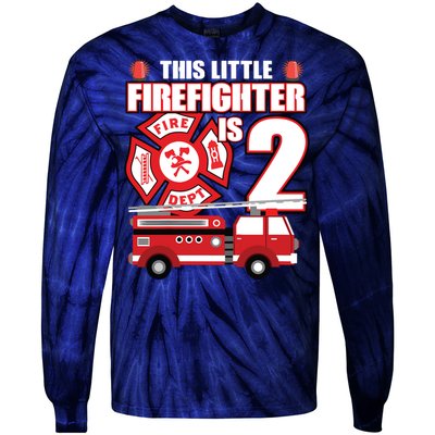 Kids 2 Year Old Firefighter Birthday Party Fire Truck 2nd Gift Tie-Dye Long Sleeve Shirt