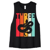 Kids 3rd Birthday Vintage Snake Lover Pet Reptile 3 Years Old Women's Racerback Cropped Tank