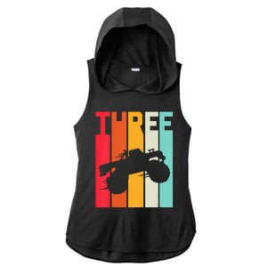 Kids 3rd Birthday Retro Monster Truck 3 Years Girl Kids Ladies PosiCharge Tri-Blend Wicking Draft Hoodie Tank