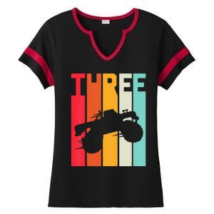 Kids 3rd Birthday Retro Monster Truck 3 Years Girl Kids Ladies Halftime Notch Neck Tee