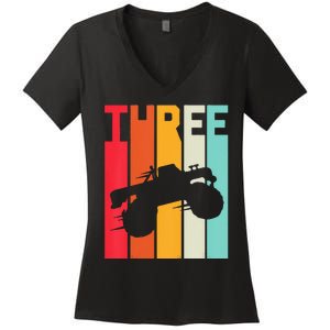 Kids 3rd Birthday Retro Monster Truck 3 Years Girl Kids Women's V-Neck T-Shirt