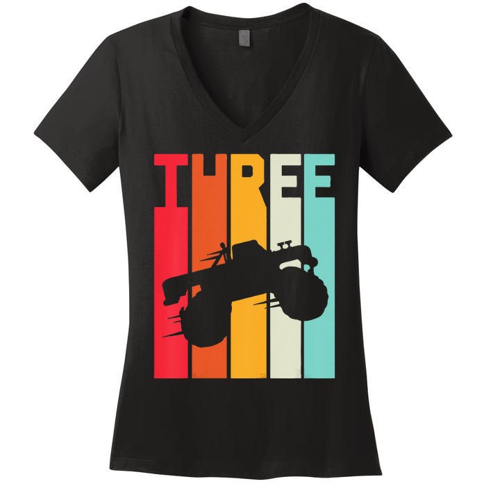 Kids 3rd Birthday Retro Monster Truck 3 Years Girl Kids Women's V-Neck T-Shirt