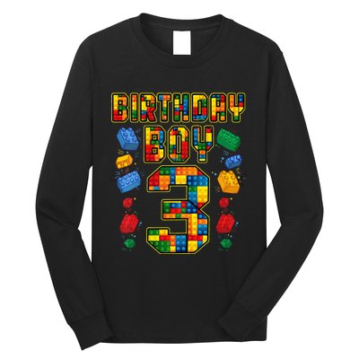 Kids 3rd Birthday Master Builder 3 Years Old Block Building Long Sleeve Shirt