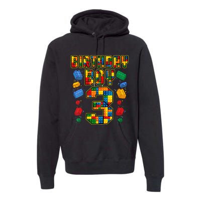 Kids 3rd Birthday Master Builder 3 Years Old Block Building Premium Hoodie