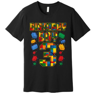 Kids 3rd Birthday Master Builder 3 Years Old Block Building Premium T-Shirt