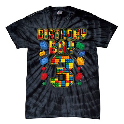 Kids 3rd Birthday Master Builder 3 Years Old Block Building Tie-Dye T-Shirt