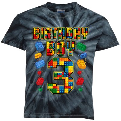 Kids 3rd Birthday Master Builder 3 Years Old Block Building Kids Tie-Dye T-Shirt