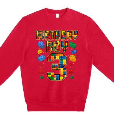 Kids 3rd Birthday Master Builder 3 Years Old Block Building Premium Crewneck Sweatshirt