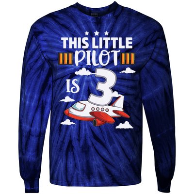 Kids 3 Year Old Boy Girl Airplane Pilot 3rd Birthday Aircraft Tie-Dye Long Sleeve Shirt