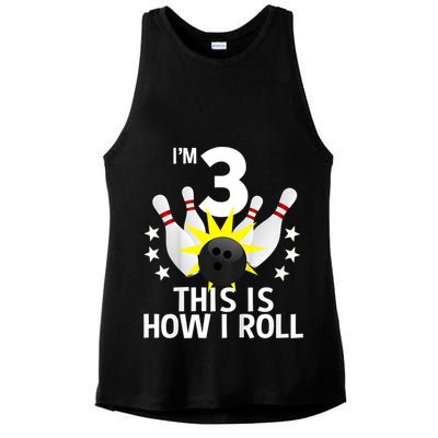 Kids 3 Year Old Bowling Birthday Party How I Roll 3rd Ladies PosiCharge Tri-Blend Wicking Tank