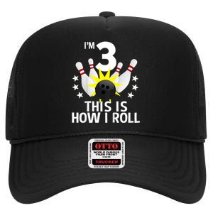 Kids 3 Year Old Bowling Birthday Party How I Roll 3rd High Crown Mesh Back Trucker Hat