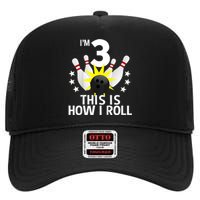 Kids 3 Year Old Bowling Birthday Party How I Roll 3rd High Crown Mesh Back Trucker Hat