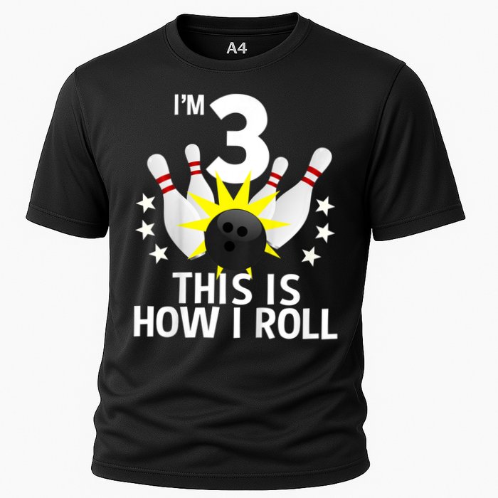 Kids 3 Year Old Bowling Birthday Party How I Roll 3rd Cooling Performance Crew T-Shirt