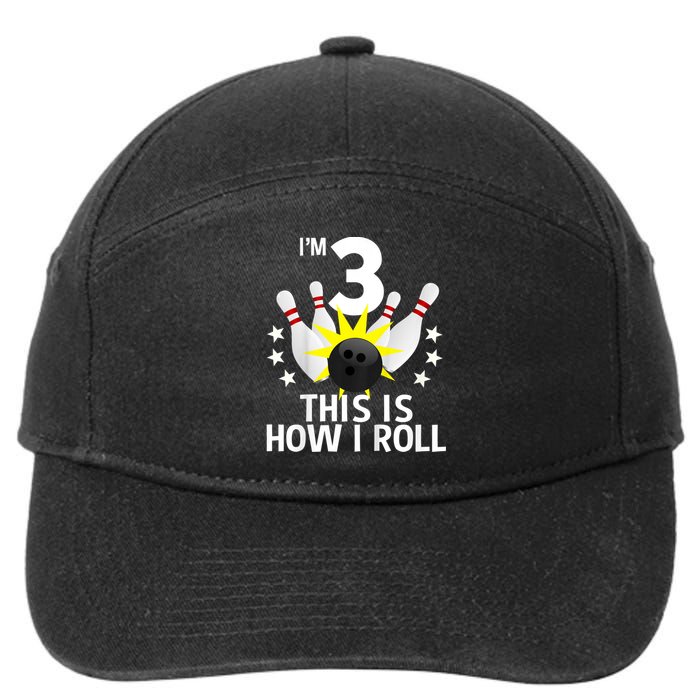 Kids 3 Year Old Bowling Birthday Party How I Roll 3rd 7-Panel Snapback Hat