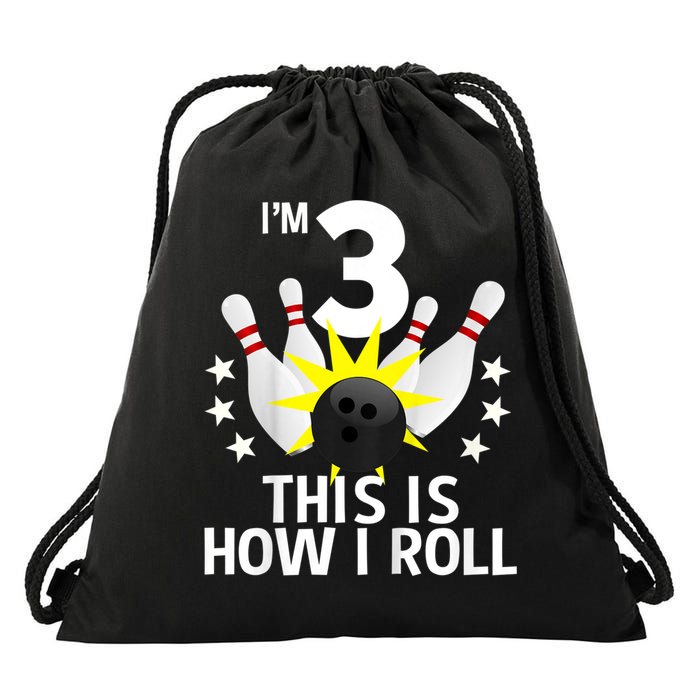 Kids 3 Year Old Bowling Birthday Party How I Roll 3rd Drawstring Bag