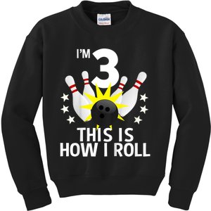 Kids 3 Year Old Bowling Birthday Party How I Roll 3rd Kids Sweatshirt