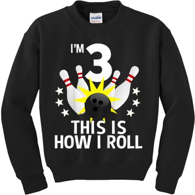 Kids 3 Year Old Bowling Birthday Party How I Roll 3rd Kids Sweatshirt