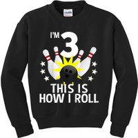 Kids 3 Year Old Bowling Birthday Party How I Roll 3rd Kids Sweatshirt