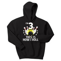 Kids 3 Year Old Bowling Birthday Party How I Roll 3rd Kids Hoodie