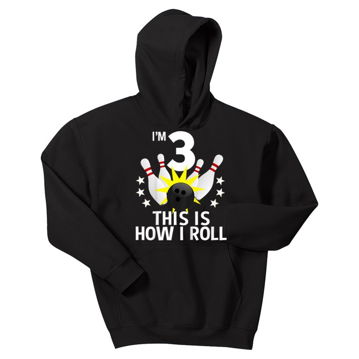 Kids 3 Year Old Bowling Birthday Party How I Roll 3rd Kids Hoodie