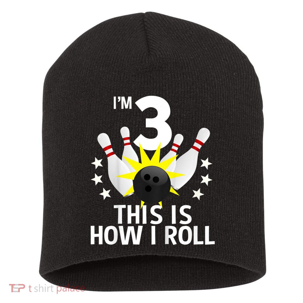 Kids 3 Year Old Bowling Birthday Party How I Roll 3rd Short Acrylic Beanie