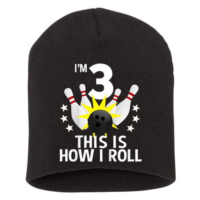 Kids 3 Year Old Bowling Birthday Party How I Roll 3rd Short Acrylic Beanie