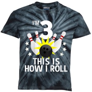 Kids 3 Year Old Bowling Birthday Party How I Roll 3rd Kids Tie-Dye T-Shirt