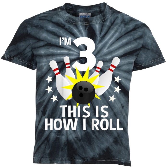 Kids 3 Year Old Bowling Birthday Party How I Roll 3rd Kids Tie-Dye T-Shirt