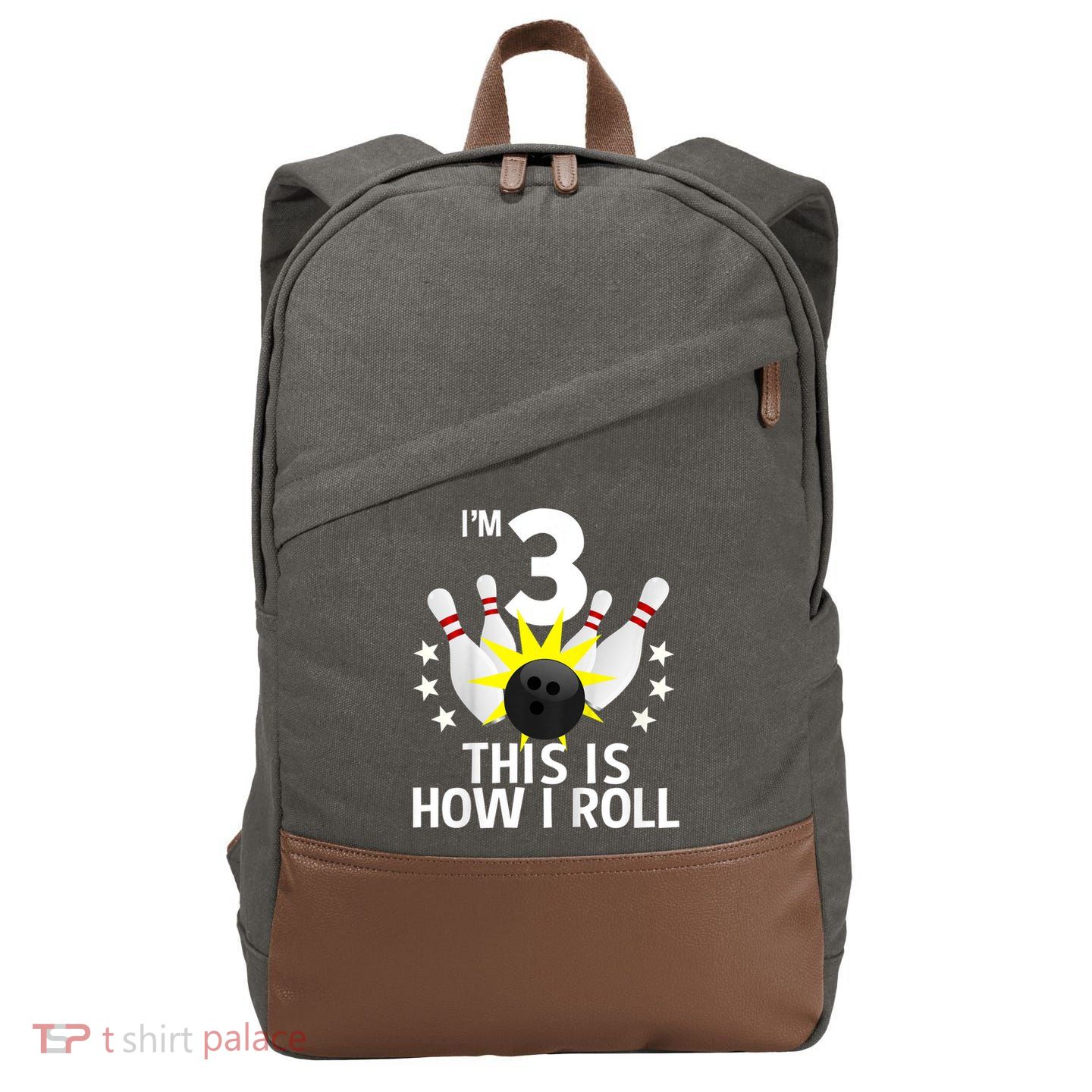 Kids 3 Year Old Bowling Birthday Party How I Roll 3rd Cotton Canvas Backpack