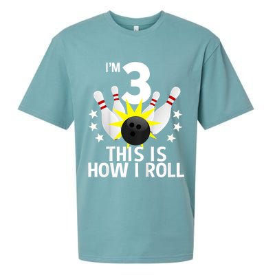 Kids 3 Year Old Bowling Birthday Party How I Roll 3rd Sueded Cloud Jersey T-Shirt