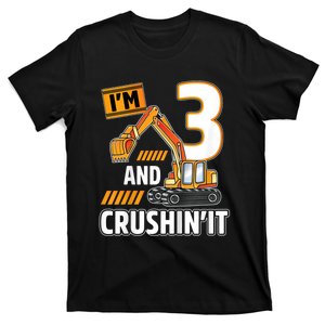 Kids 3 Year Old Vehicles Construction Excavator Birthday 3rd T-Shirt