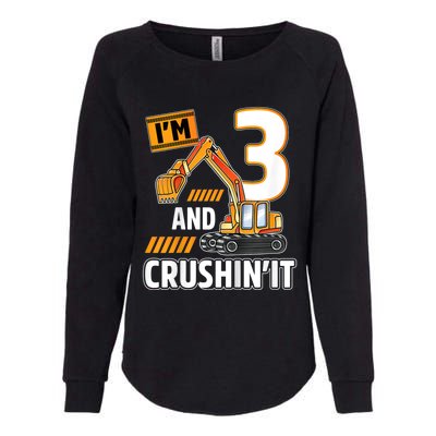 Kids 3 Year Old Vehicles Construction Excavator Birthday 3rd Womens California Wash Sweatshirt