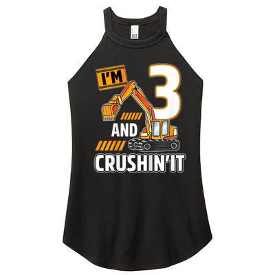 Kids 3 Year Old Vehicles Construction Excavator Birthday 3rd Women’s Perfect Tri Rocker Tank