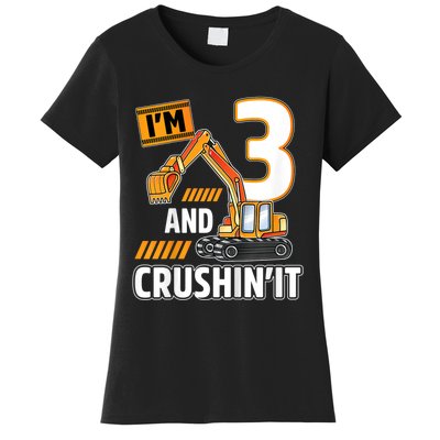 Kids 3 Year Old Vehicles Construction Excavator Birthday 3rd Women's T-Shirt