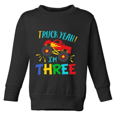 Kids 3 Years Old Birthday Gift Truck Yeah Im Three Funny Toddler Sweatshirt