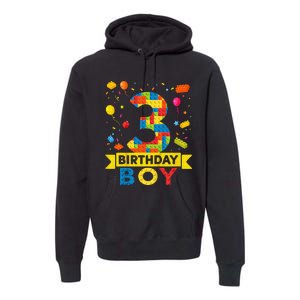 Kids 3 Year Old Building Blocks 3rd Birthday Boy Premium Hoodie